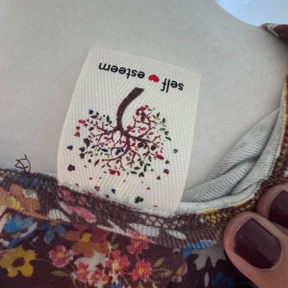 💚  Self Esteem Floral Button Front Top | Size M | Brown Boho Peplum Blouse - Picture 8 of 8